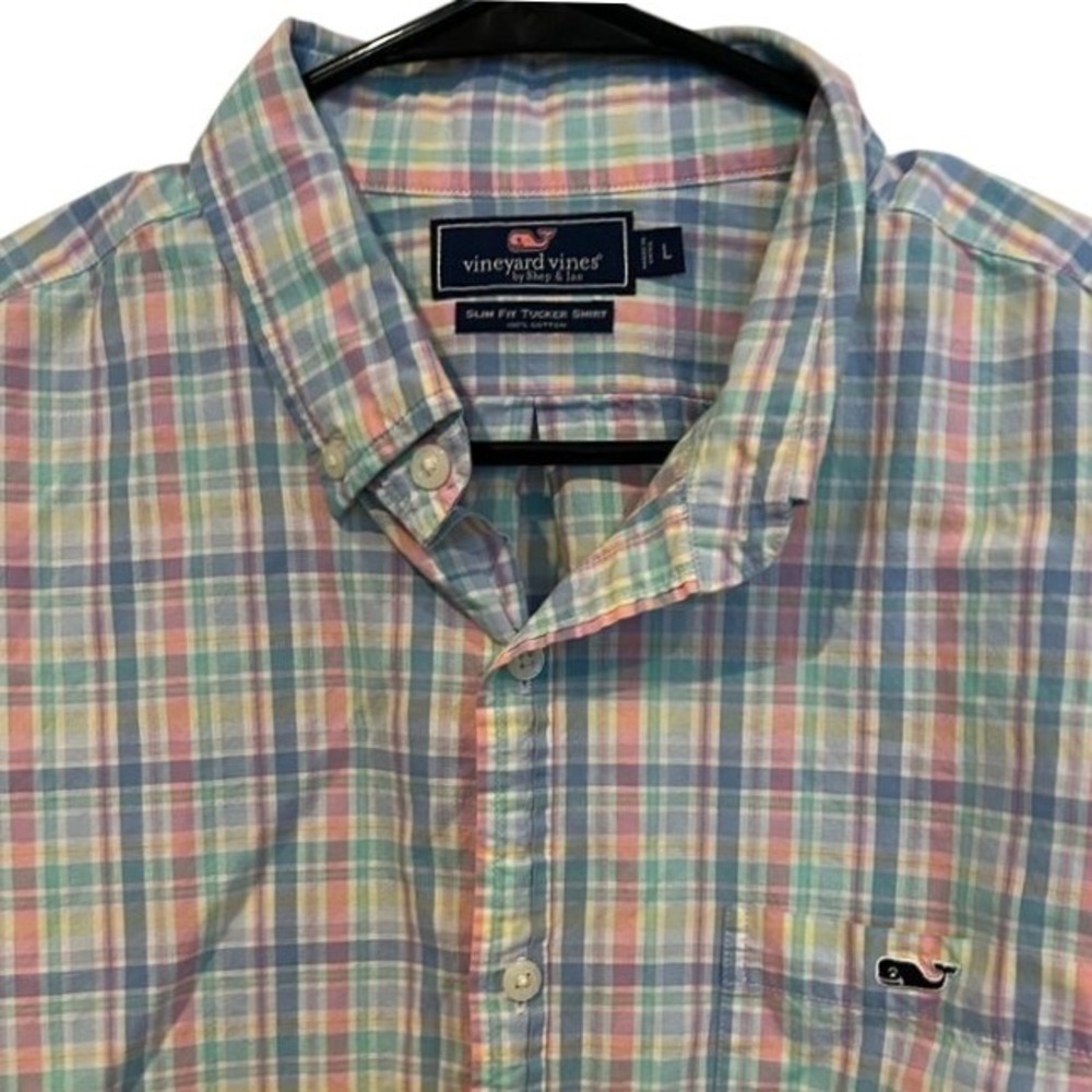 Vineyard‎ Vines Slim Fit Tucker Shirt Large Men's Multi Pastel Plaid Button Down